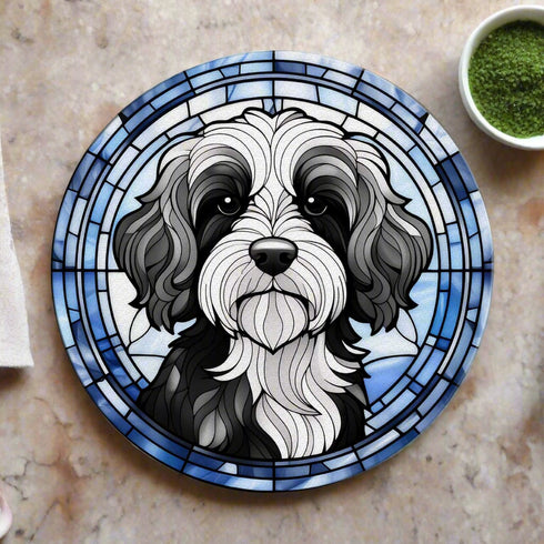 Cavapoo Black & White Glass Suncatcher Worktop Saver